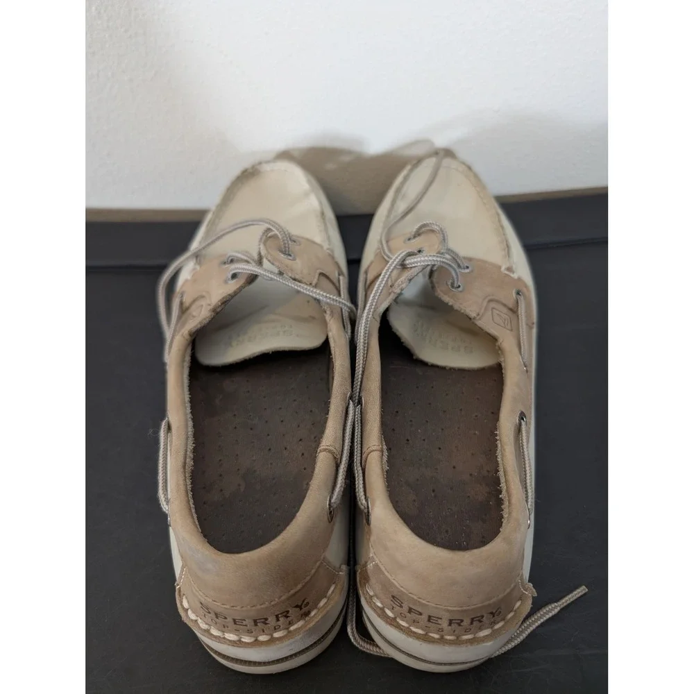 Sperry Top-Sider Mens 11.5 Boat Shoes Beige Cream Leather Deck Shoes Moc Toe